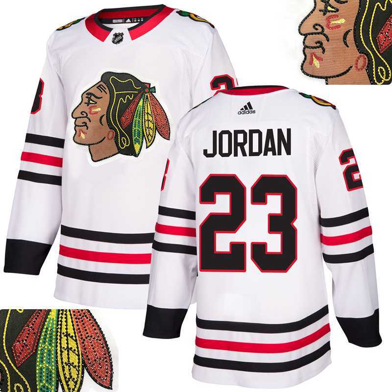 Blackhawks #23 Jordan White With Special Glittery Logo Adidas Jersey
